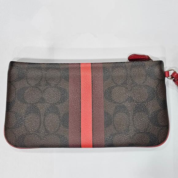 ❌️Sold❌️Coach Signature Brown & True Red Varsity Stripe F66463 Wallet / Wristlet - Picture 2 of 10